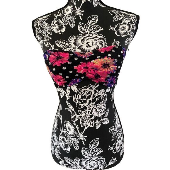 Pink Victoria’s Secret Floral Bandeau Sz Small Neon Polka Dot Colorful Sleepwear - Picture 1 of 10